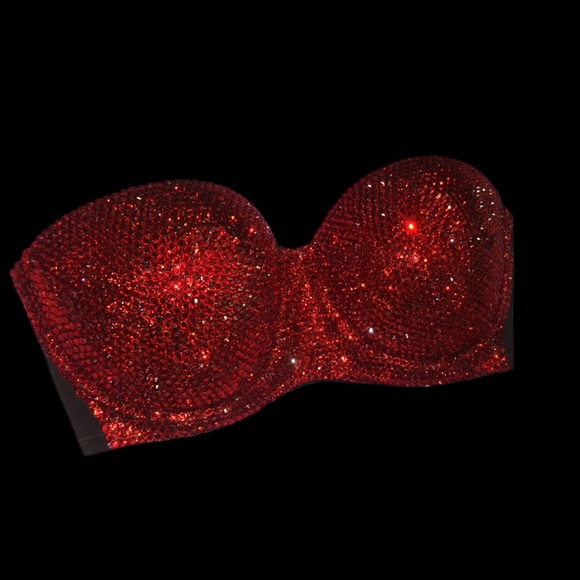 Crystal Classic Siam Red Glam Bling Strapless Bralet All Sizes New - Picture 3 of 16